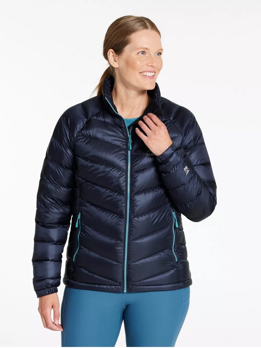 L.L. Bean Navy Downtek Puffer Jacket with Teal Trim